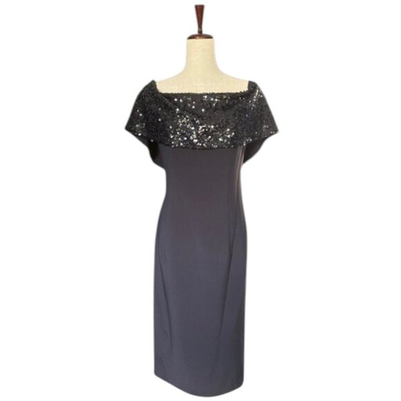 Sachin & Babi Naira Women's Midi Black Dress Off Shoulder Sequence Collar 8 NWT - Picture 5 of 15